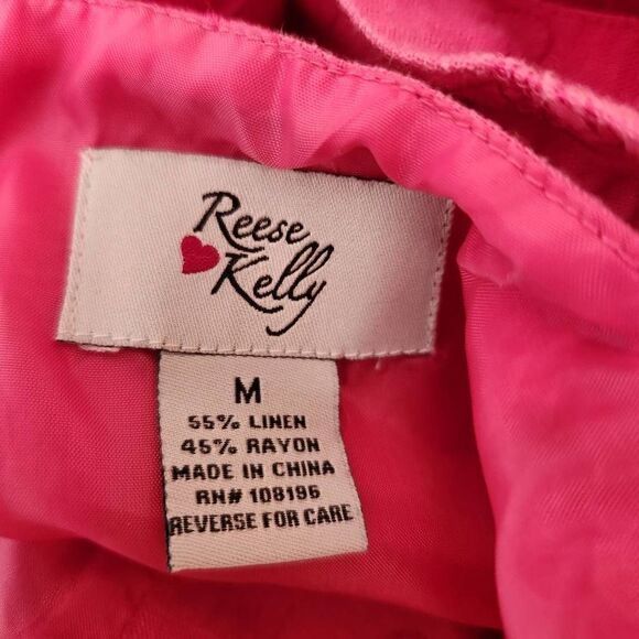 Reese Kelly medium women's pink eyelet linen maxi button up criss cross back dre - Picture 4 of 6